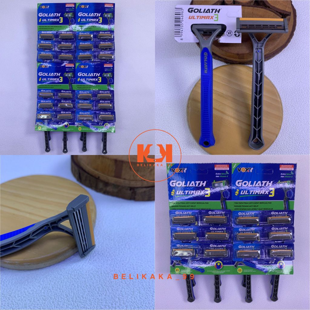 (6 PCS) ALAT PISAU CUKUR JENGGOT KUMIS BIRU 3 MATA PISAU MEREK VOXY GOLIATH ULTIMAX 3