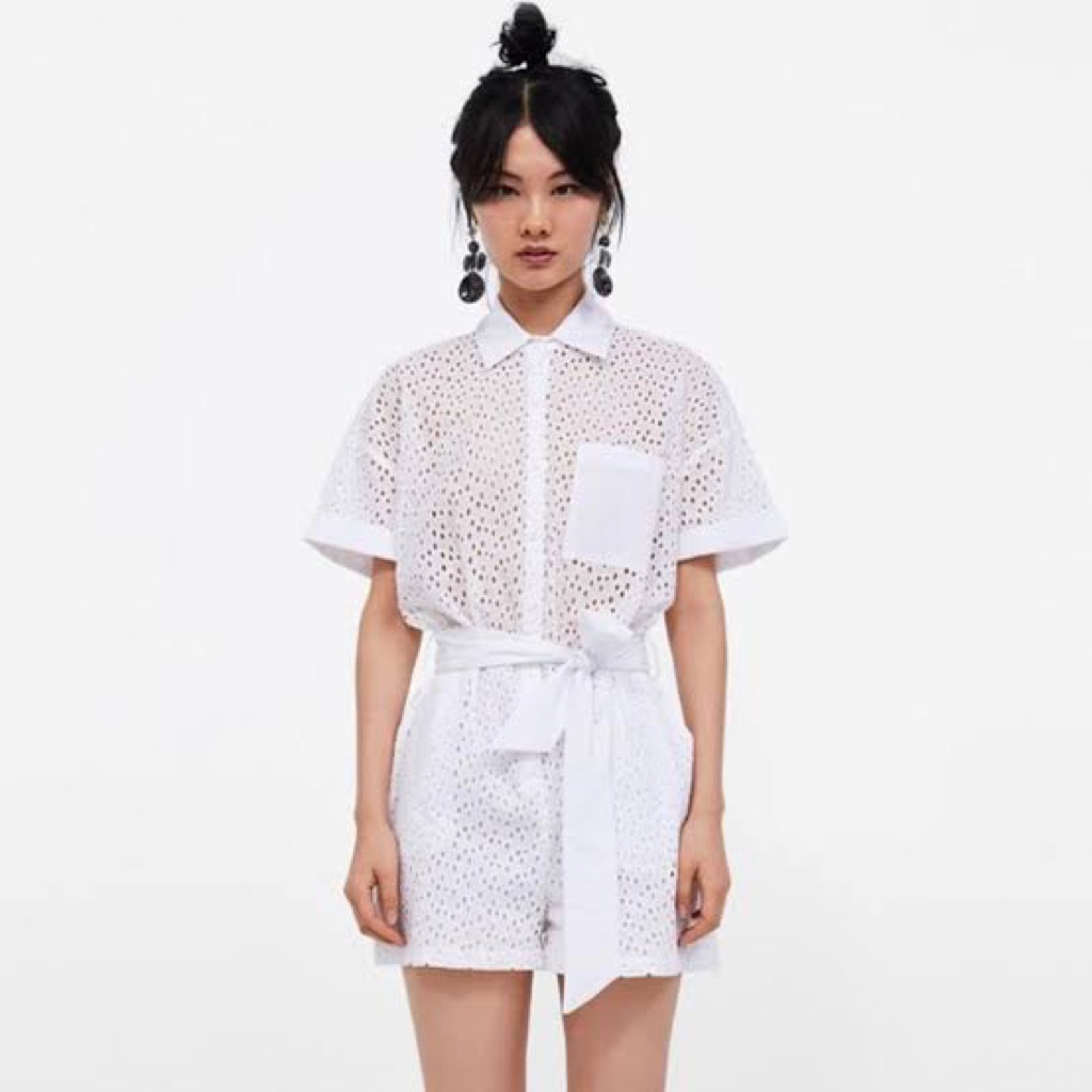 LIKENEW Zara Jumpsuit Katbol White