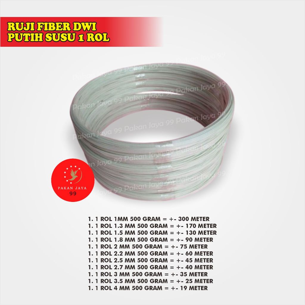 READY RUJI FIBER ROL DWI JERUJI FIBER PUTIH SUSU 1ROL BERAT 500GRAM NON KULIT SANGKAR BURUNG/PANCING