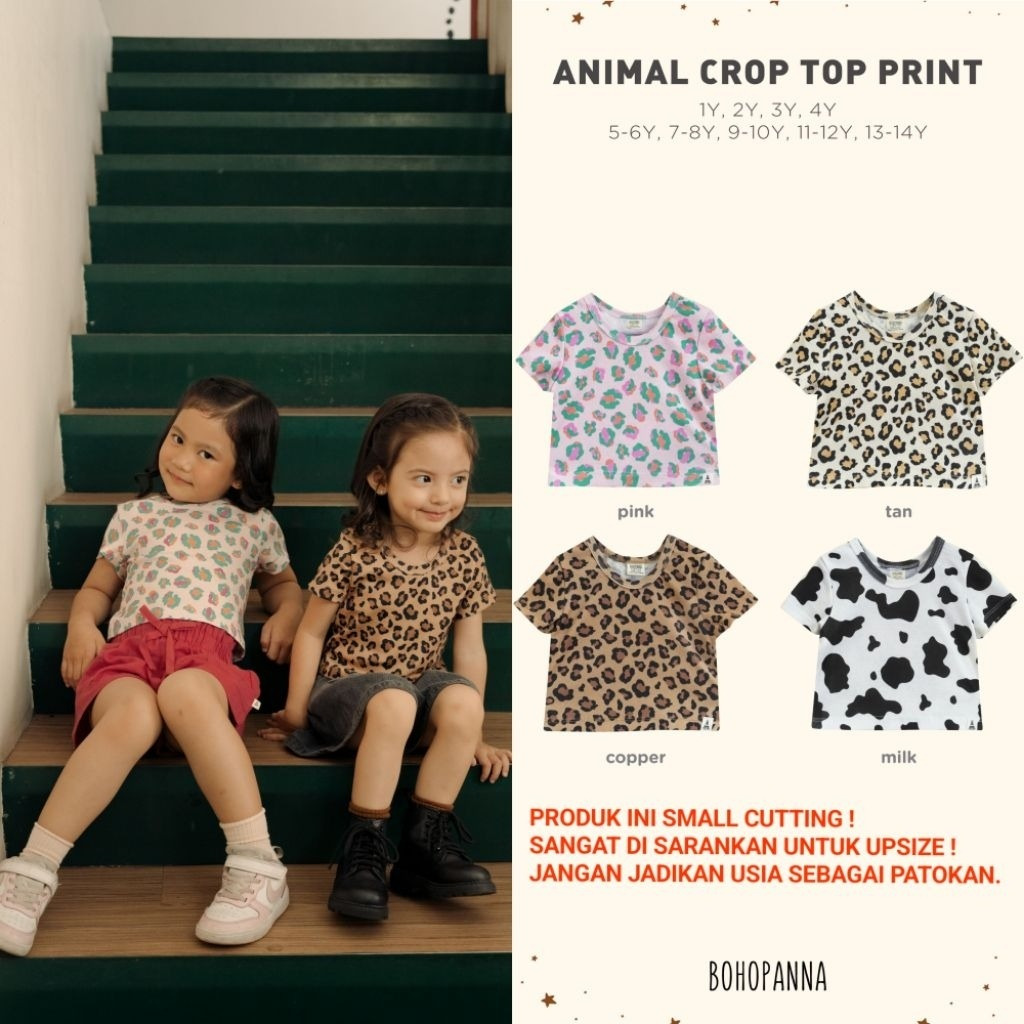 BOHOPANNA - ANIMAL CROP TOP PRINT SIZE KECIL BOHOPANNA - BAJU ANAK - PAKAIAN ANAK - BAJU CROP ANAK -