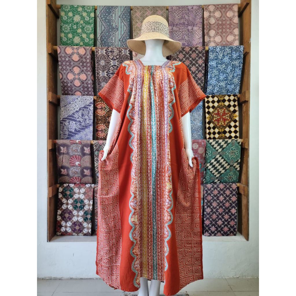 MOSAIC Colet Long Lowo Batik Pekalongan Ld 140 Pb 136 Rayon Premium Daster Jumbo Non Busui Leher Dad