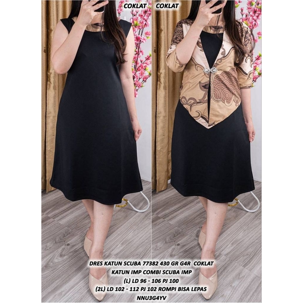 Dress kode 77382 bahan katun kombi scuba, jumbo 4 ukuran, rompi bisa lepas