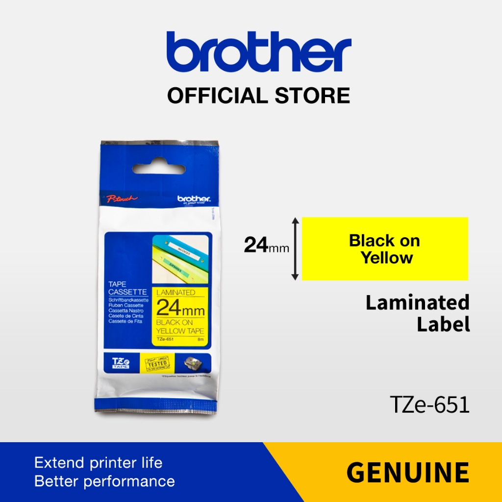 

Brother Label Tape TZE s651 24mm Black on Yellow
