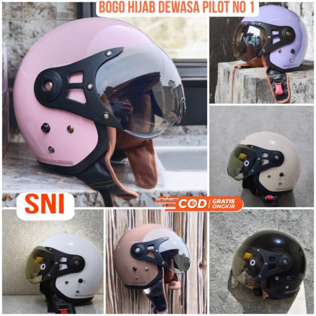 HELM BOGO HIJAB WANITA PILOT SNI BUSA TEBAL bogo wanita hijab dewasa