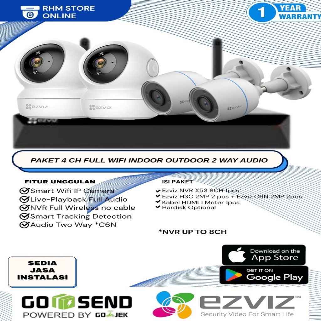 PAKET CCTV EZVIZ 4 IP CAMERA NVR WIFI 8CH 2 WAY AUDIO