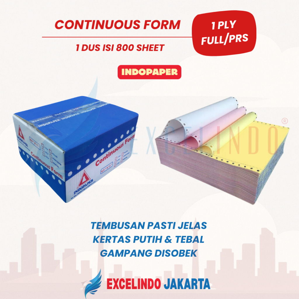 

Indopaper Continuous Form 1 ply HVS Ekonomis UKURAN FULL/PERFORASI