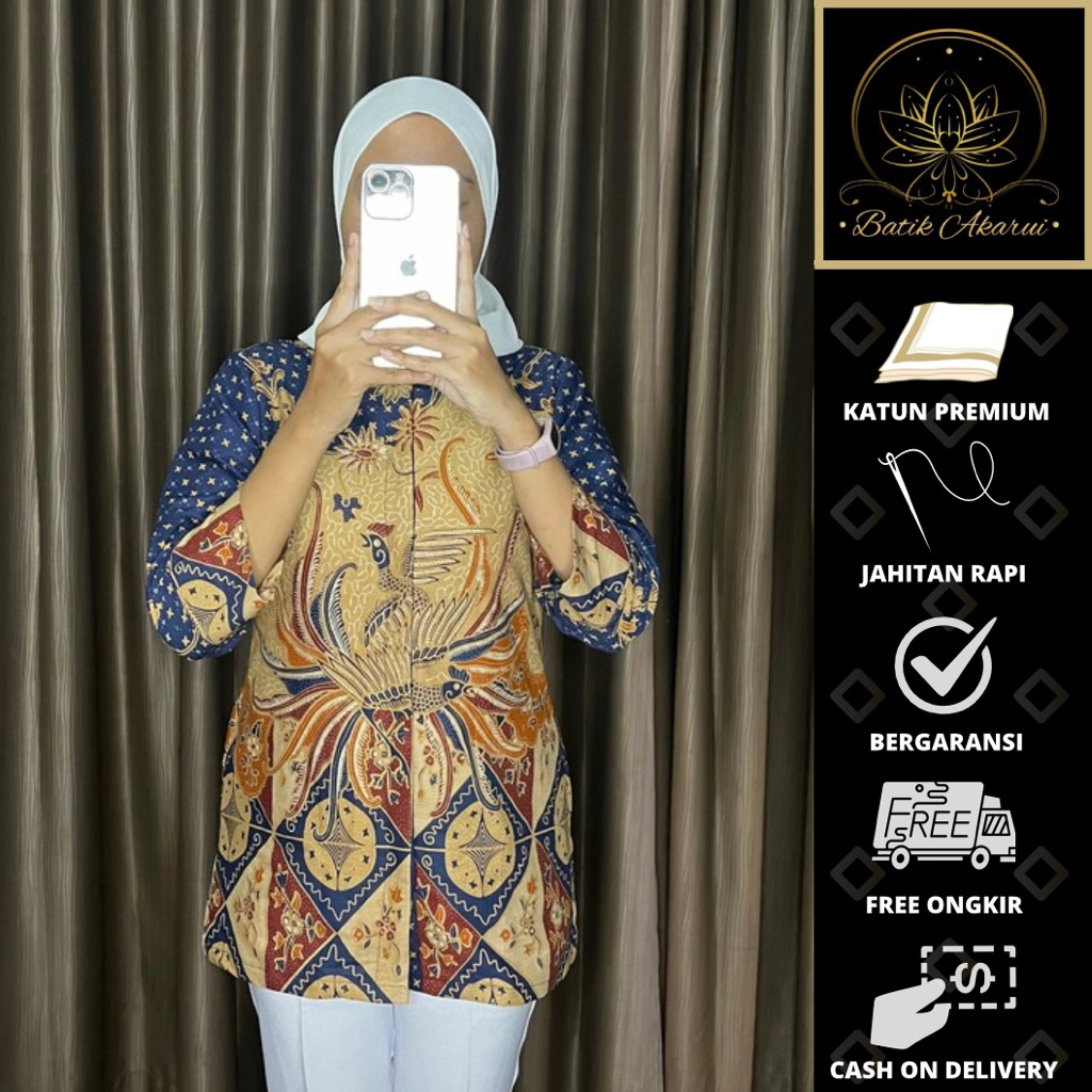 Batik Wanita Modern Jumputan Solo Jumbo Baju Kerja Kantoran Atasan Tradisional Katun Premium