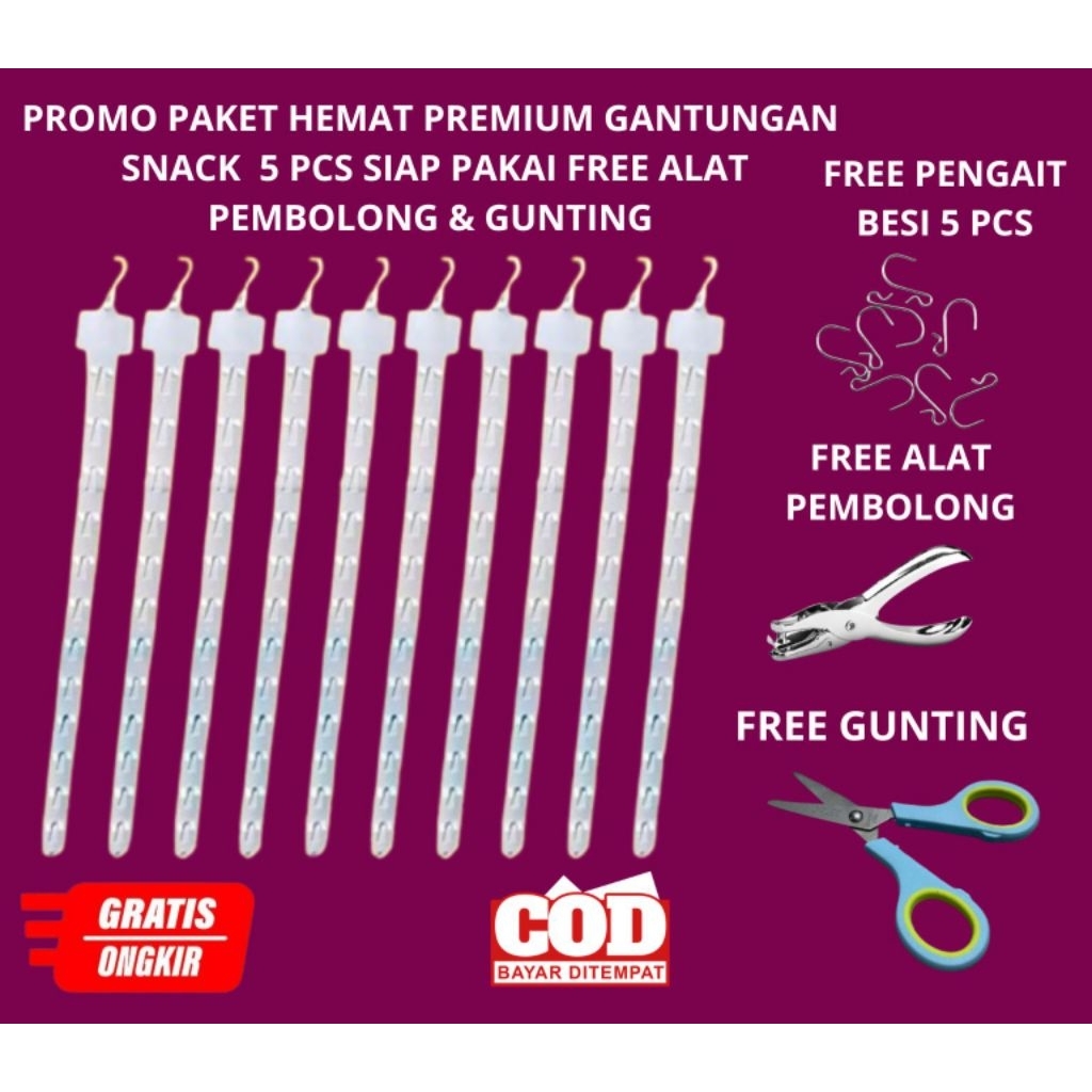 

PROMO PAKET HEMAT PREMIUM 5 PCS GANTUNGAN SNACK FREE PEMBOLONG & GUNTING