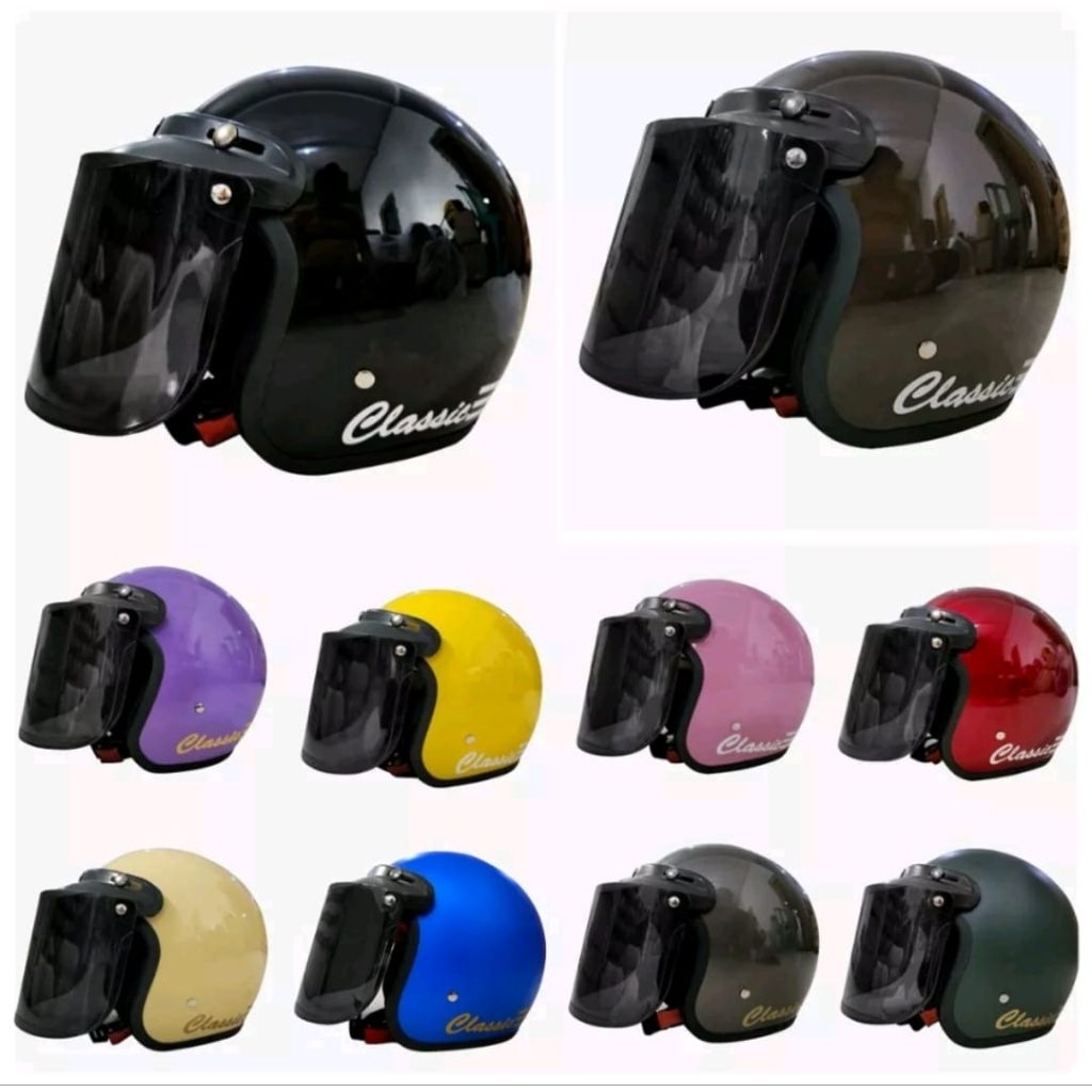 Helm bogo dewasa garis classic kaca datar cembung helm pria wanita