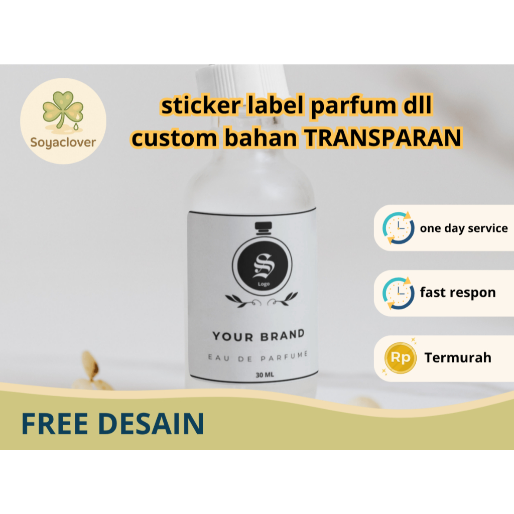 

sticker label parfum TRANSPARAN termurah free desain - SC