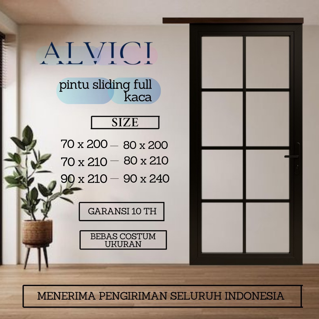 Pintu Geser Sliding Minimalis Modern UPVC Pintu Sliding List Kaca Hitam ALVICI