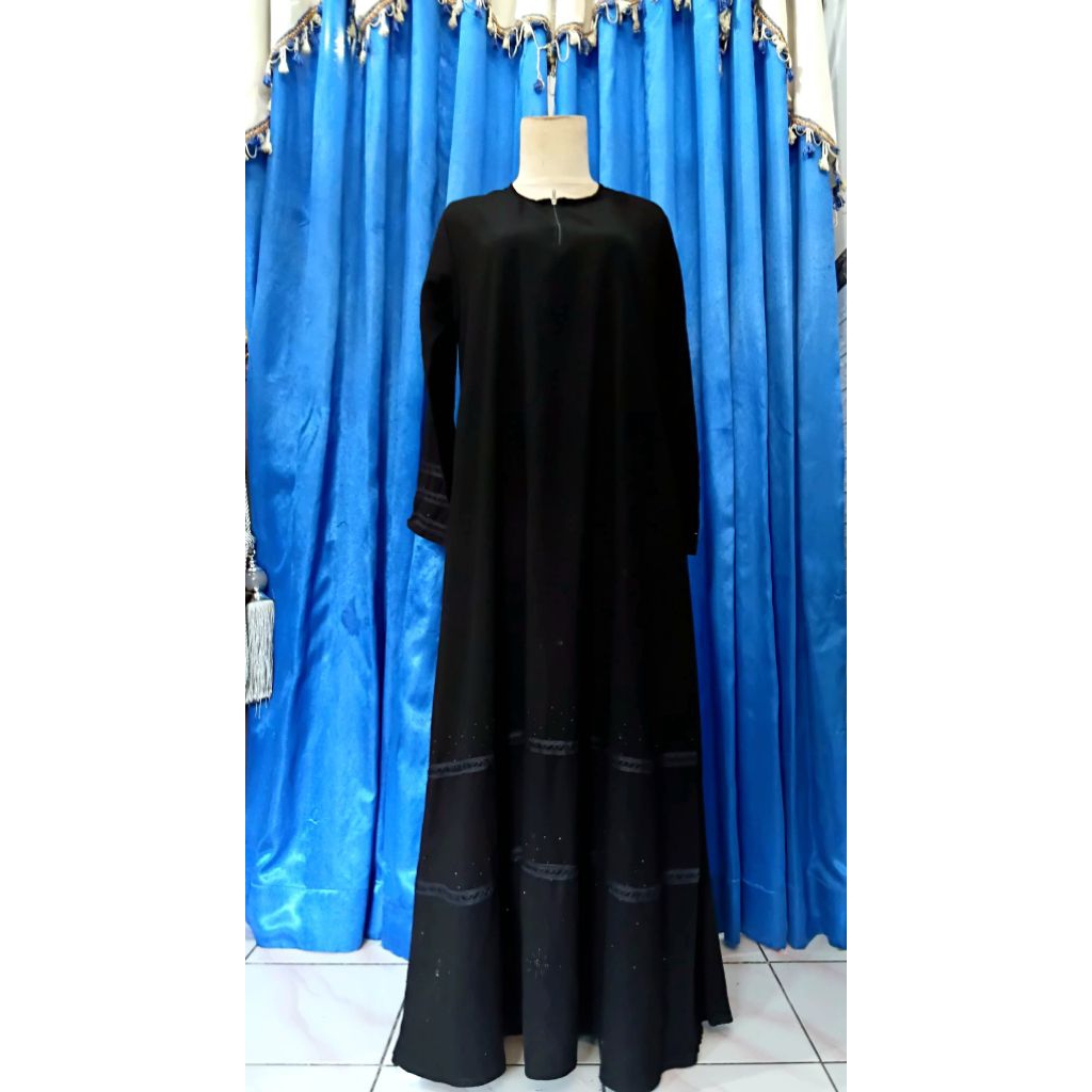 ABAYA/GAMIS/JUBAH/BAJU/DRESS MUSLIMAH jetblack mote hitam