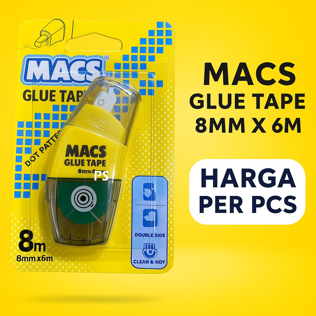 

MACS Glue Tape 8m x 6mm – Lem Roller Praktis Double Sided Per Pcs