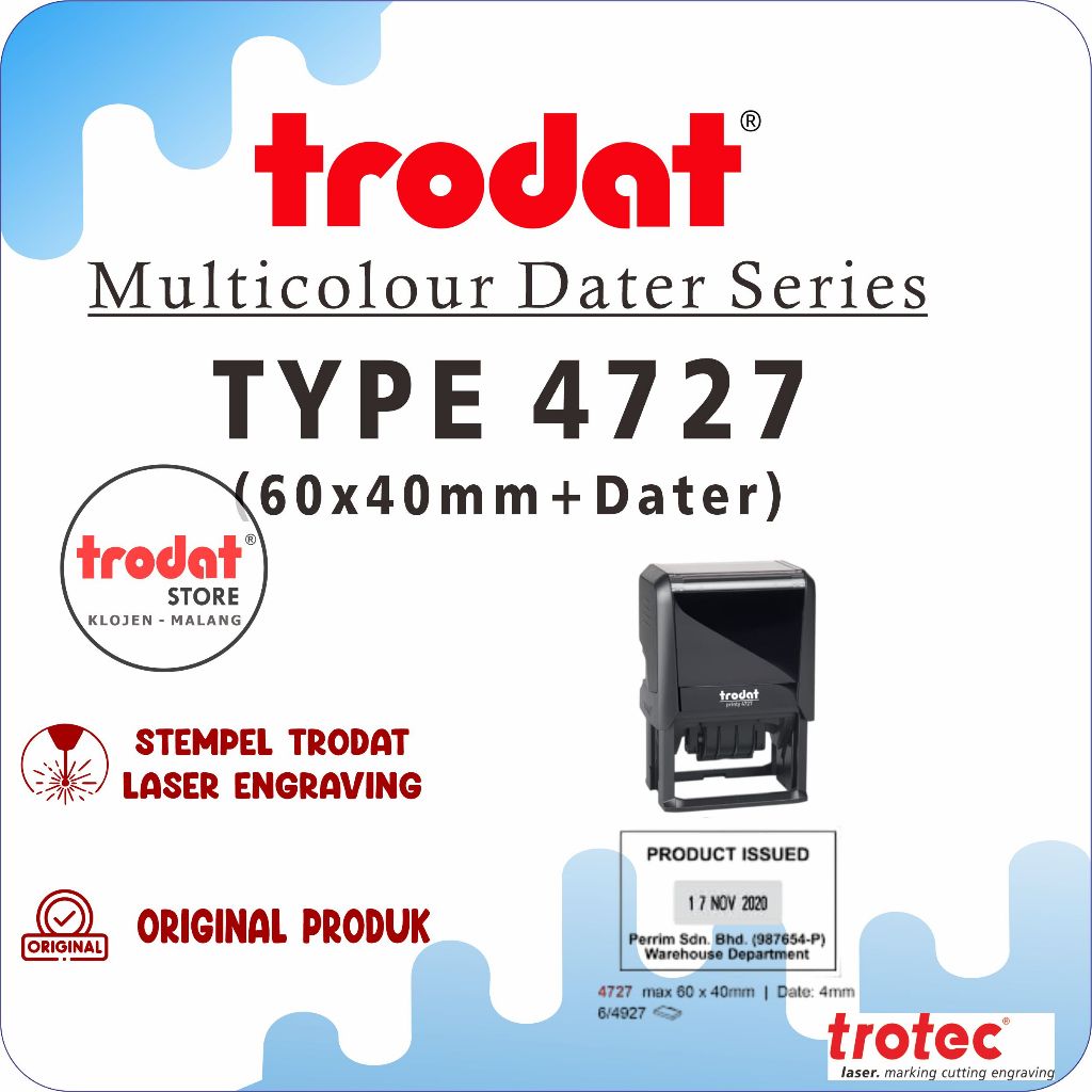 

Stempel Trodat 4727 (60x40 mm) Stempel text + tanggal bulan tahun