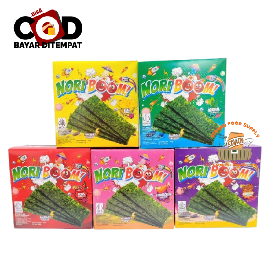 

[ BERKAH ] Nori Boom Rumput Laut Panggang 1 Box 12pcs 3gr BBQ Barbeque Original Keju Cheese Ayam Goreng Pedas NoriBoom Snack Seaweed Cemilan Anak Halal Murah