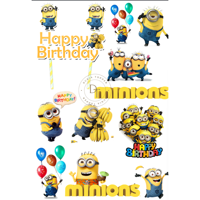 TOPPER Cake MINIONS Custom Nama/Hiasan Kue ULTAH Anak