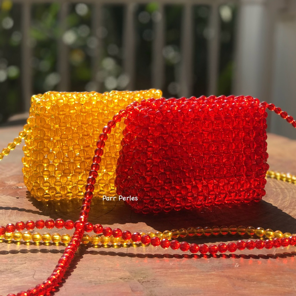 Beaded Bag Yellow Mustard Red Tas Manik Mote Kuning Merah
