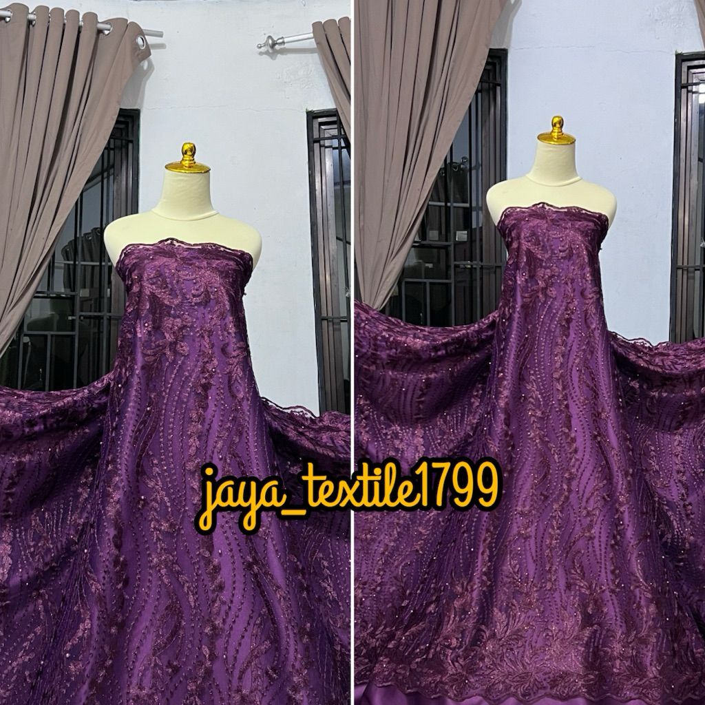 Kain Bahan Brokat Gliter mutiara/ kain Tile pinggiran mewah / Kain kebaya