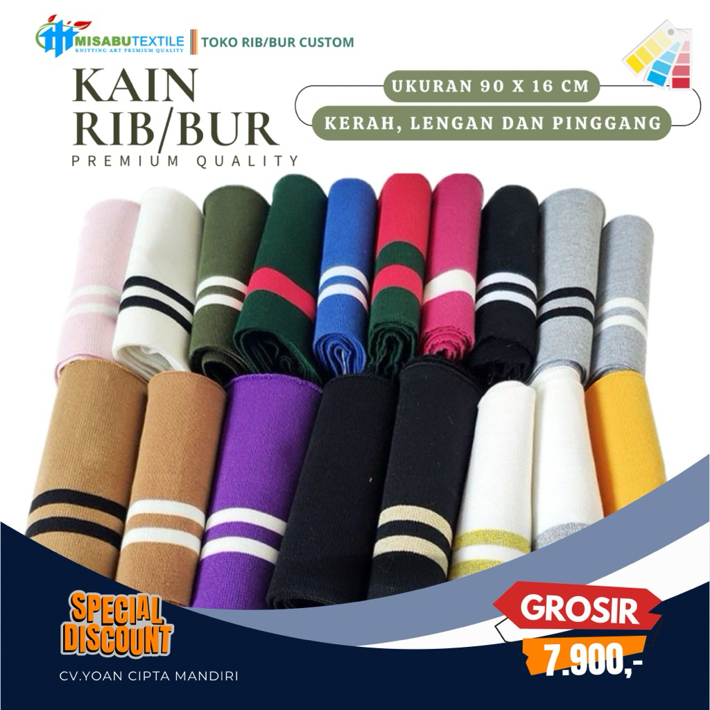 Kain rib jaket bahan poliester tebal perlembar