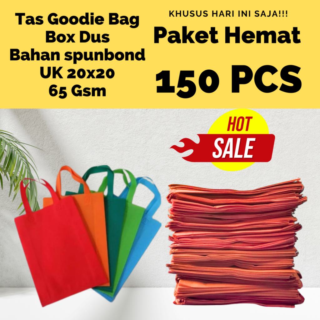 

(PAKET HEMAT 150-PCS) Tas goodie bag Box Dus Pres Bahan spunbond | Ukuran 20x20 | Tas box Dus nasi DLL