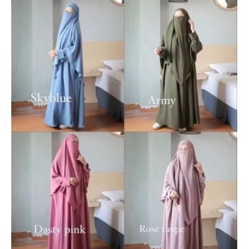 Set Abaya Batwing dan French Khimar Crinkle