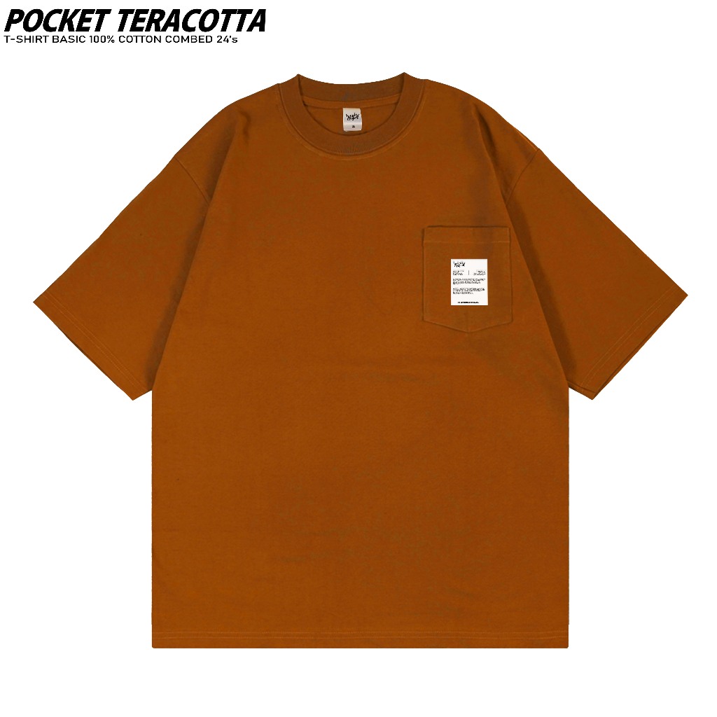 KAOS POCKET OVERSIZE TERACOTTA M-XXL BAJU SAKU UNISEX PRIA WANITA