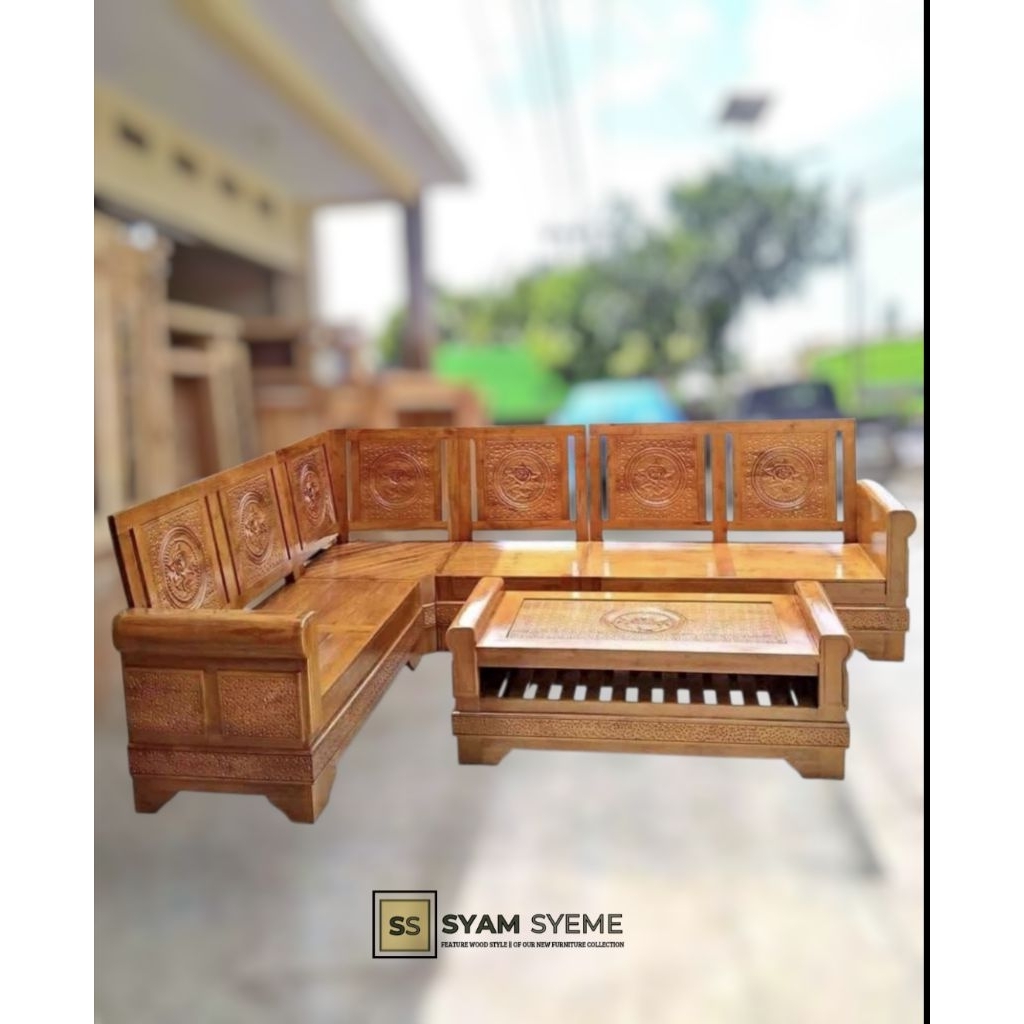 kursi tamu jati tipe L minimalis sudah finising Kursi Tamu Kayu Jati Minimalis, Kursi Tamu Minimalis