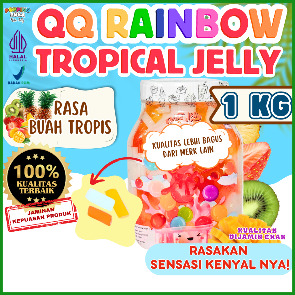 

QQRainbowJellyKonyakuToppingMinumanKombinasi ESSENLI Bubuk Minuman Powder Drink - Tropical Jelly Buah Tropis 1 KG | Cocok Untuk Semua Jenis Minuman