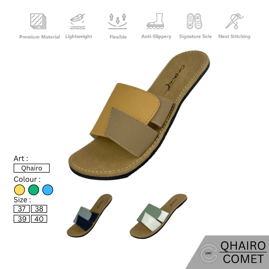 Comet - Sandal Wanita QHAIRO Kekinian Anti Licin Sandal Kokop Slide Slop Sandal Kulit Wanita