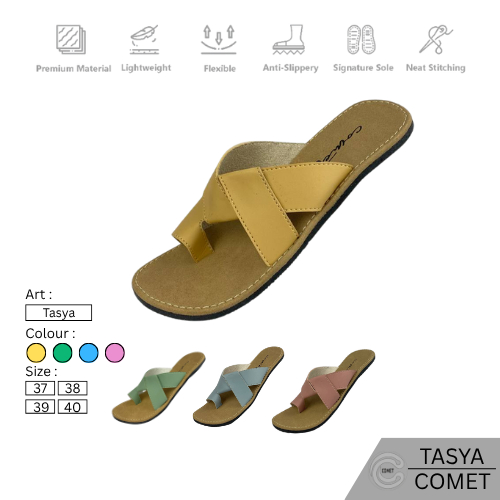 Comet - Sandal Wanita TASYA Kekinian Sandal Wanita Teplek Flat Sandal Kulit Wanita Kokop Jepit