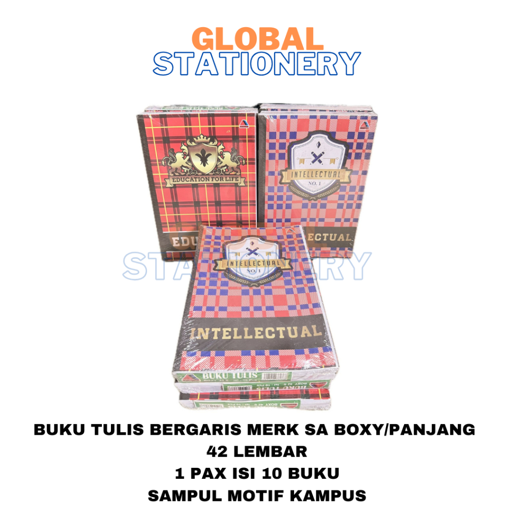 

Buku Tulis Bergaris Merk SA Boxy Panjang 42 Lembar Motif Kampus Campus (10 Buku)