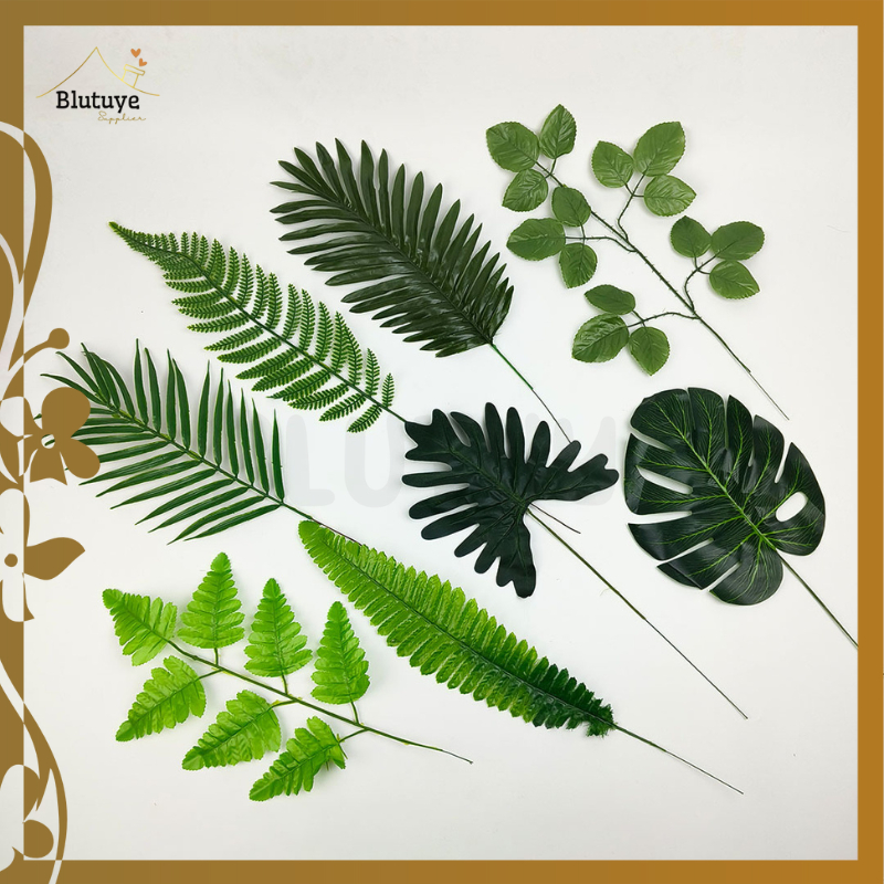 [1PCS] DAUN PALM DURI PILLOW LEATHER FERN JARI-JARI PLASTIK PAKIS PALEM - HIASAN DEKORASI ARTIFICIAL