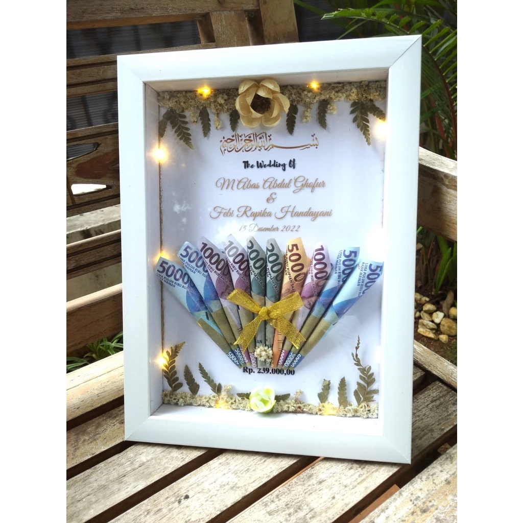 Kado Nikahan/Wedding/Mahar Walimatul Urs 3D Premium Bingkai Jam Figura 35x25