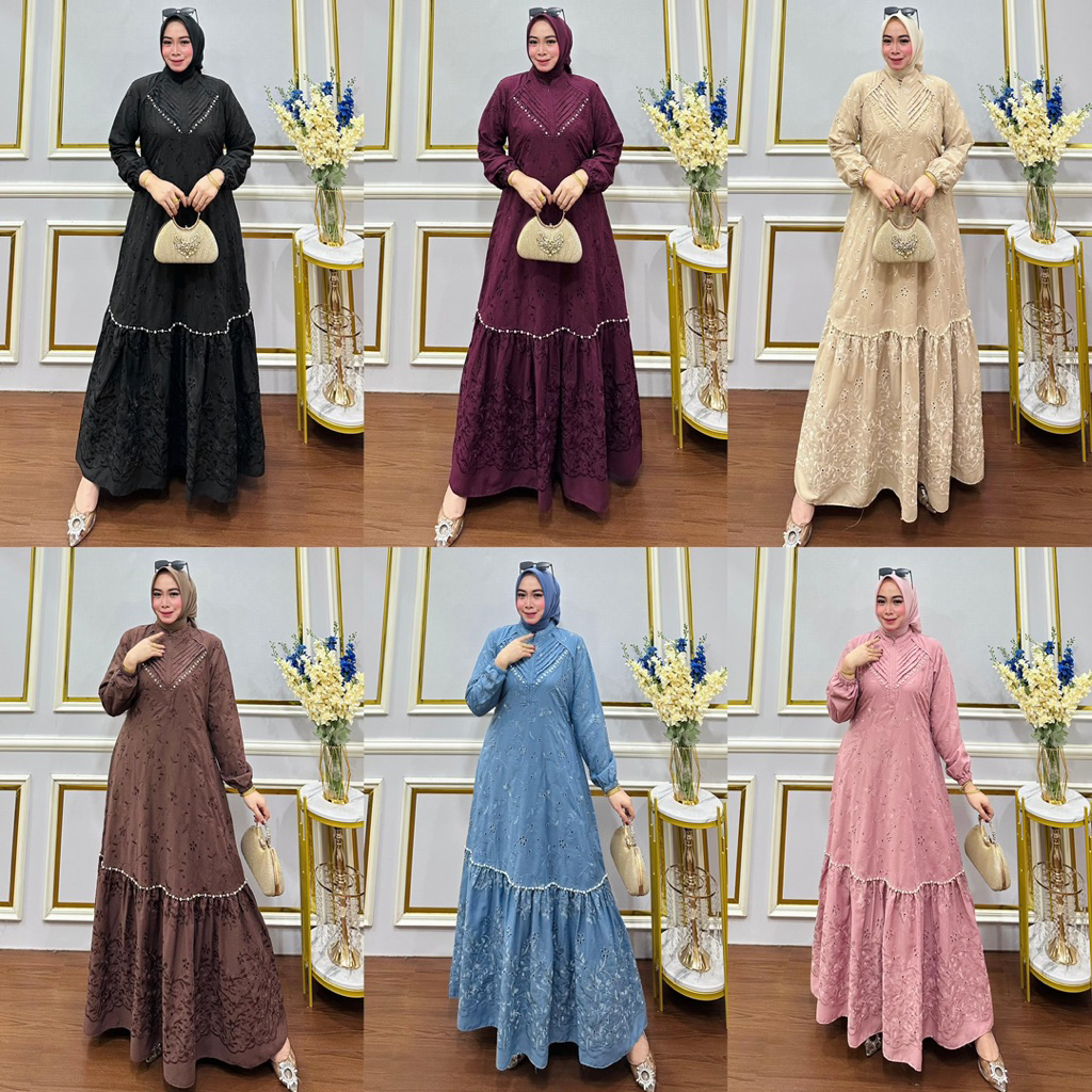 gamis motif katun bordir bolong