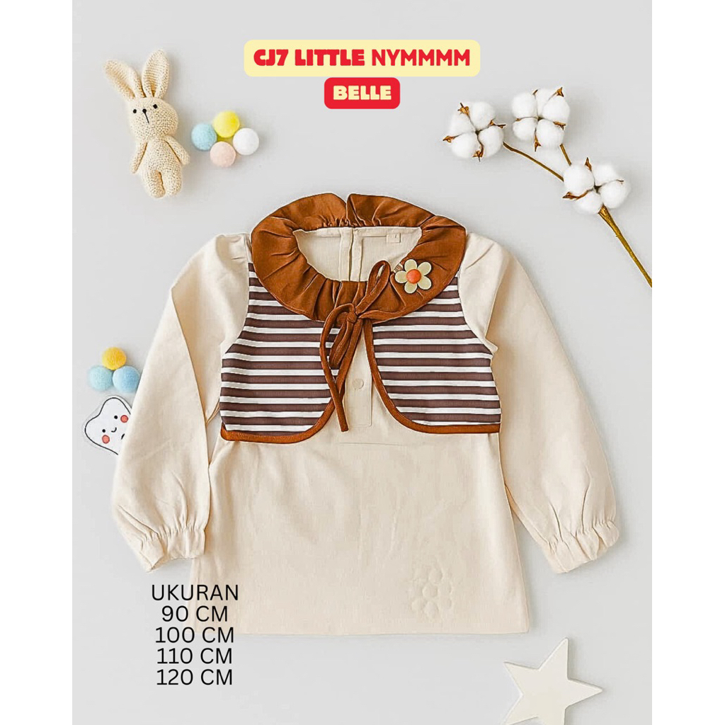 CJ - Dress Anak Perempuan Lengan Panjang Motif Garis Coklat | Model Korea Lucu