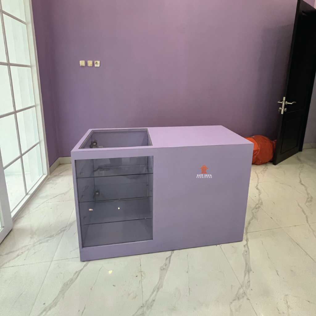 Meja kasir modern / Meja kasir simpel / Meja kasir kaca dan kayu / Meja kasir minimalis