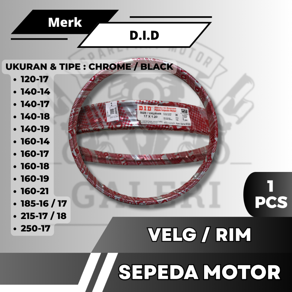 DID Velg Rim Pelek Motor Universal Ring 14 16 17 18 19 21 Tipe Chrome/Black