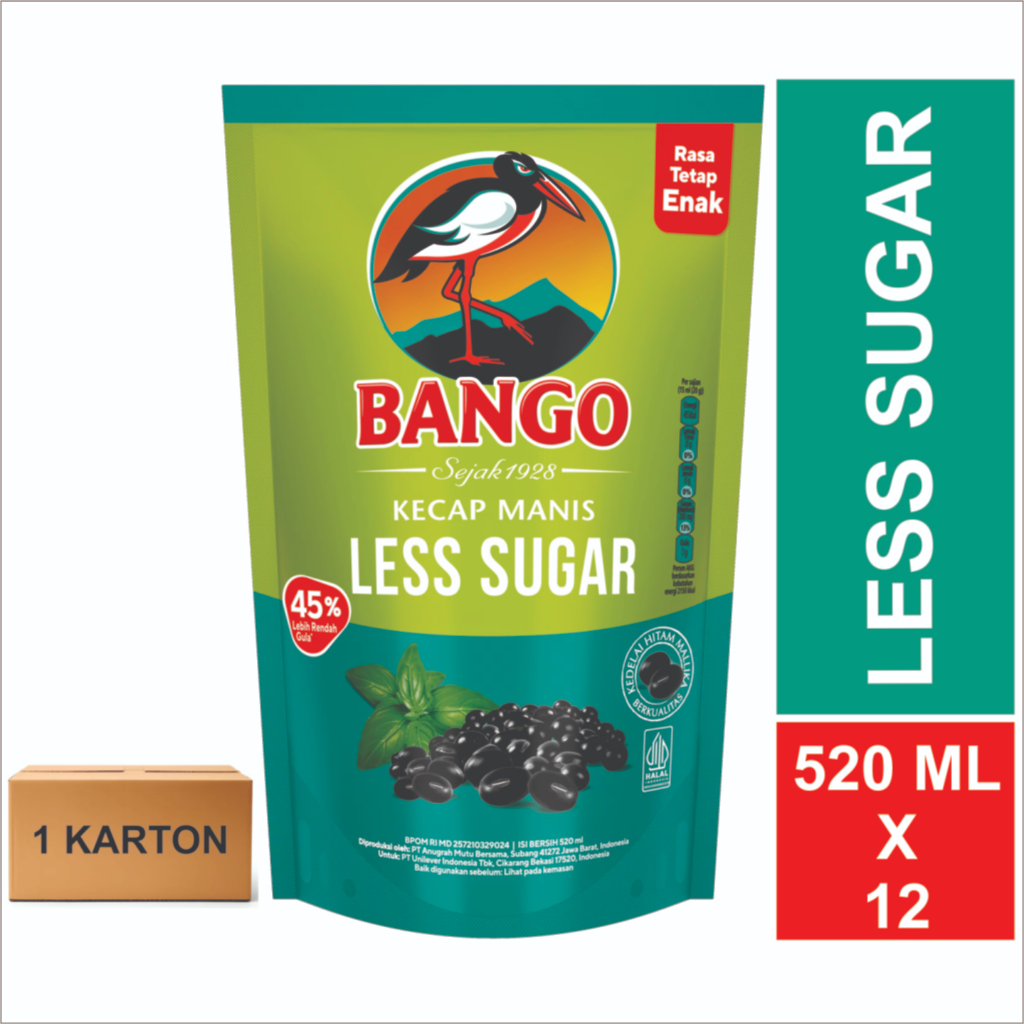 

BANGO KECAP MANIS LESS SUGAR 1 LUSIN 1 BOX 12X520 ML POUCH