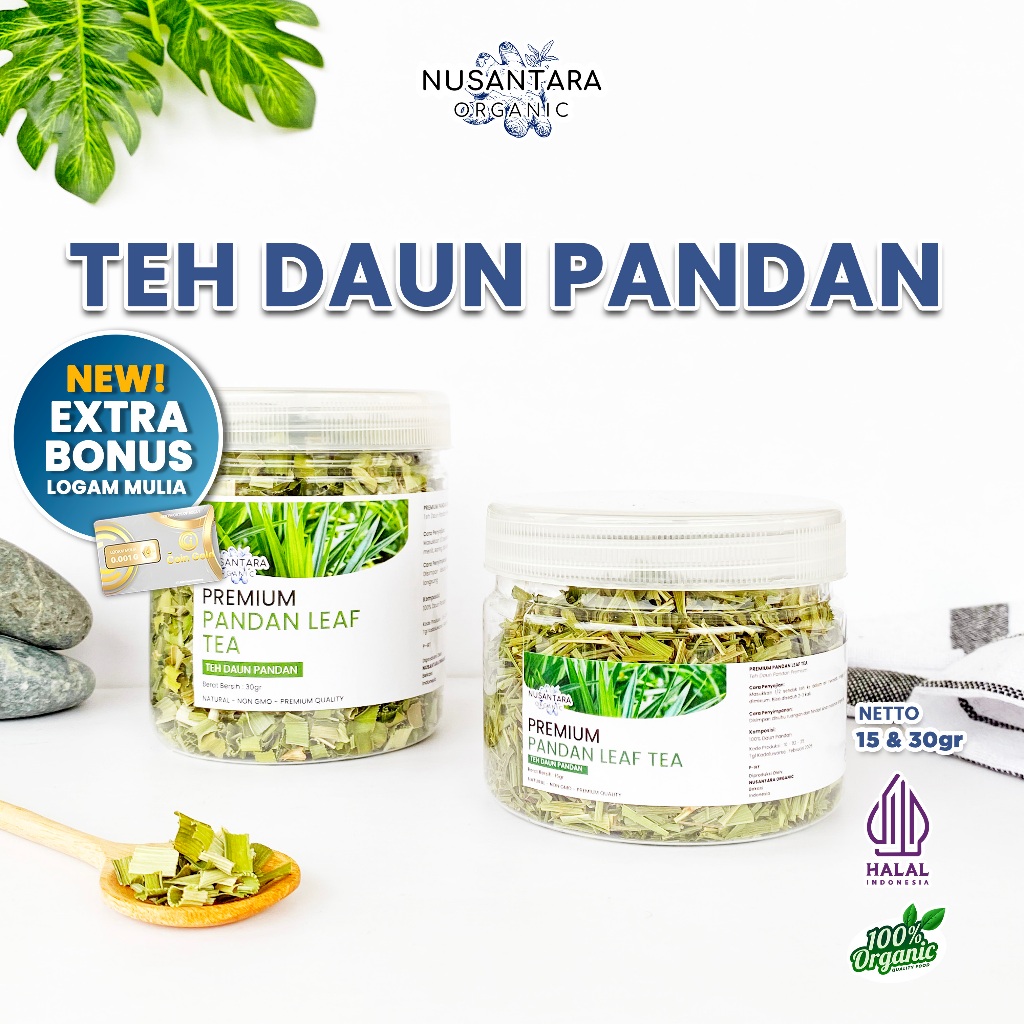 

Nusantara Organic Teh Daun Pandan Kering Leaf Tea Herbal Asli Organik Siap Seduh Minuman Alami