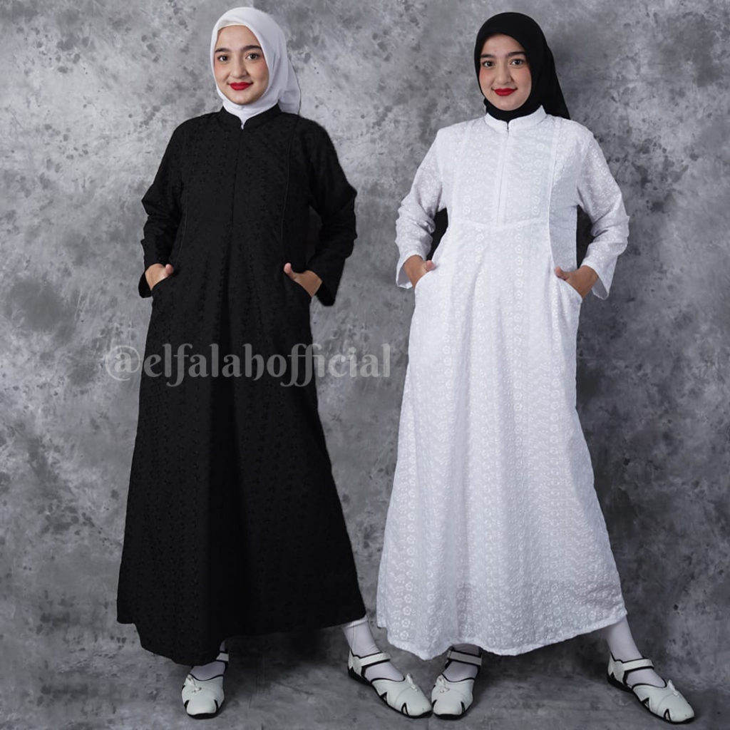 Gamis KS Safina Bahan Katun Hitam Putih Bordir Premium