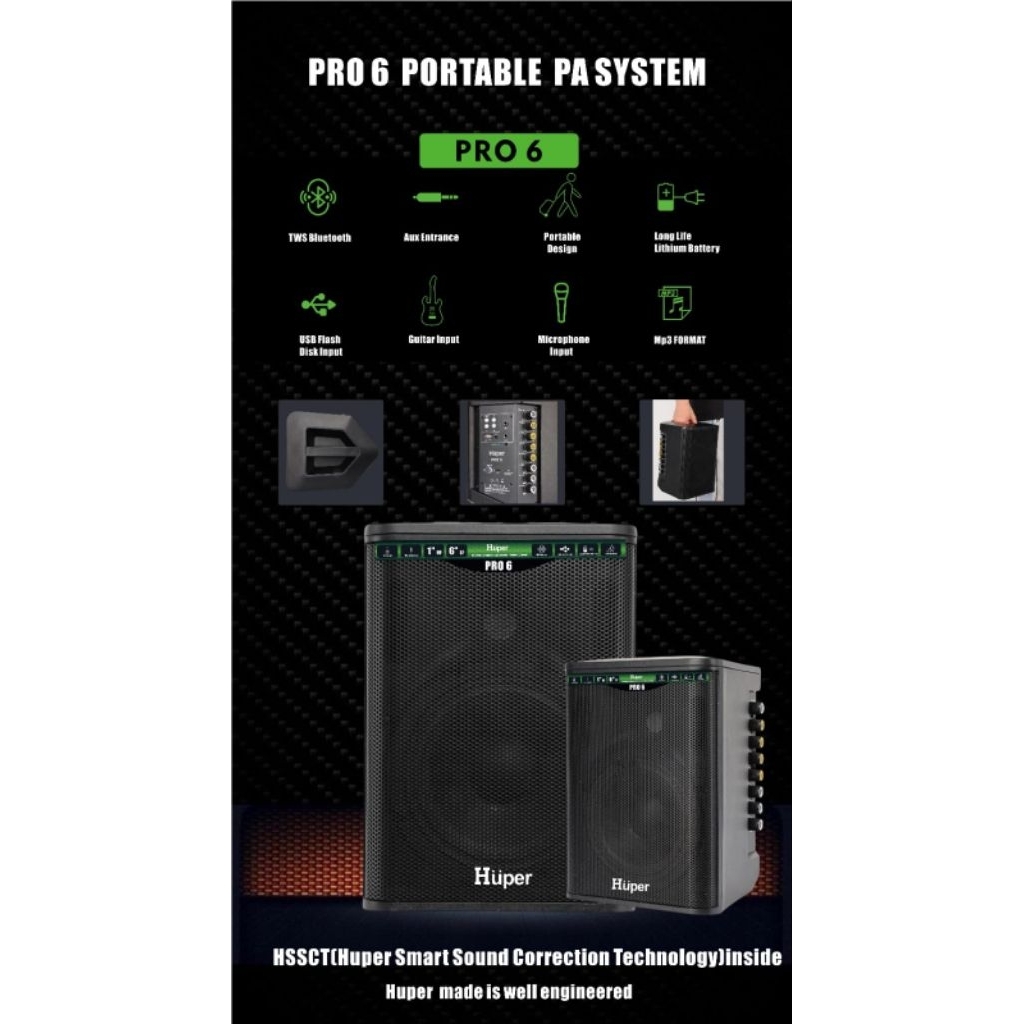 HUPER PRO 6 Speaker Portable Huper 6.5" Huper Pro-6 Original