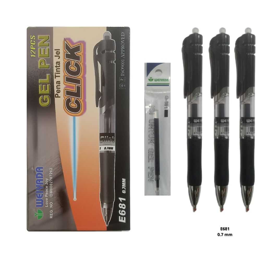

BALLPOINT WEIYADA PEN CLICK E681 BLACK || PULPEN JEL INK 0.7 mm