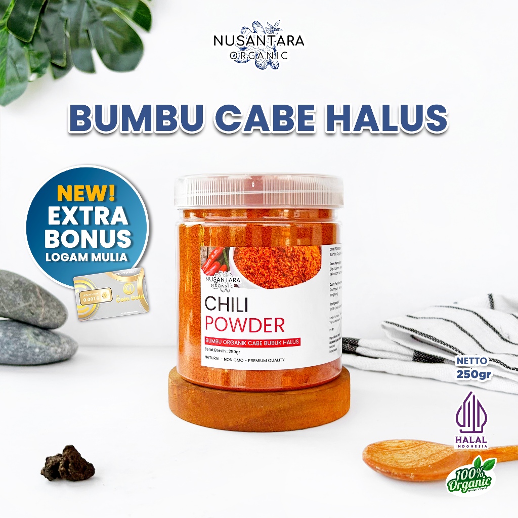

Nusantara Organic Bubuk Cabe Halus Chilli Powder Cabai Murni Bumbu Masak Tanpa Campuran 250gr