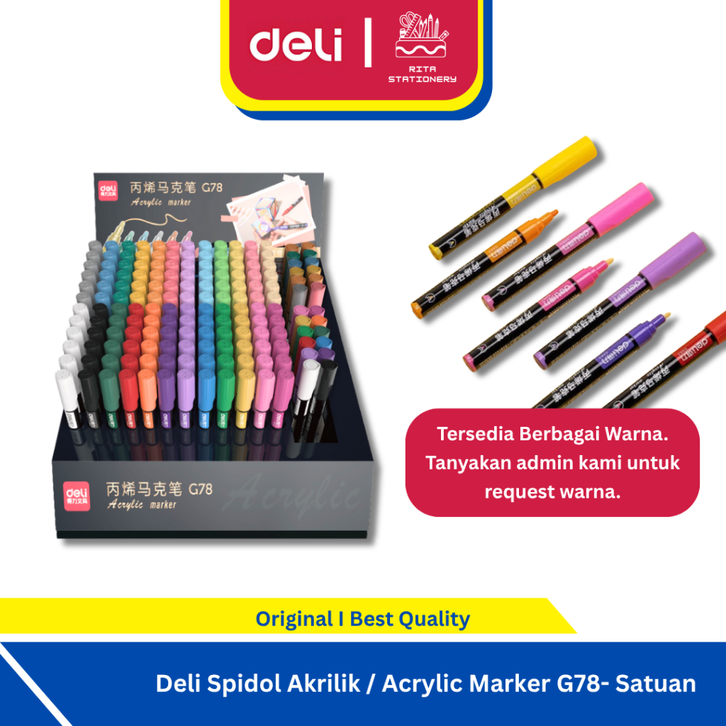 

Deli Spidol Akrilik / Acrylic Marker Permanen Bisa Tulis diberbagai bidang kaca kayu besi logam G78 Ujung Besar- Satuan