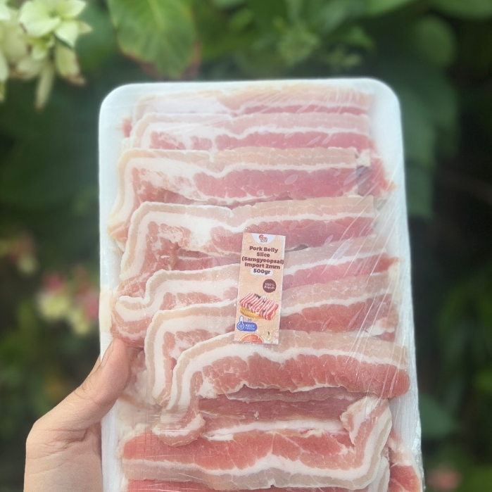 

Import Pork Belly Korean BBQ Premium Samgyeopsal Cut 2mm ukuran 500gr