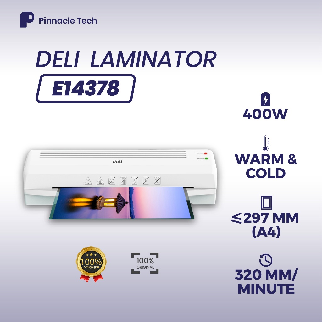 

Deli Laminator E14378 Mesin Laminating A4 80-125 Mic Laminasi Hot & Cold Foto Dokumen 320 mm/menit