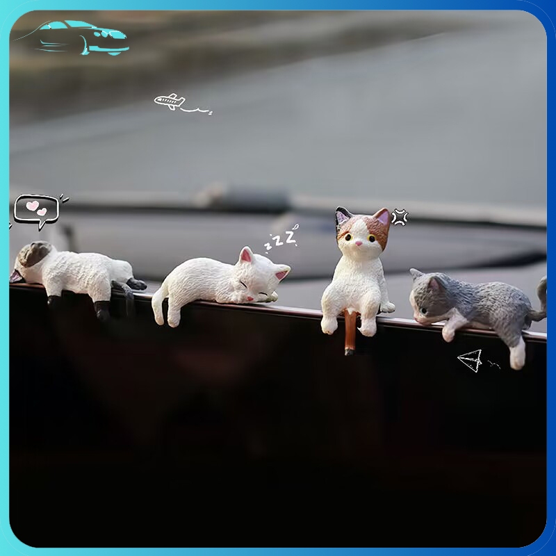 4pcs Hiasan Desktop Kucing Kecil Hiasan Konsol Tengah Mobil  Boneka Tidur yang Dapat Dipasang di Mob