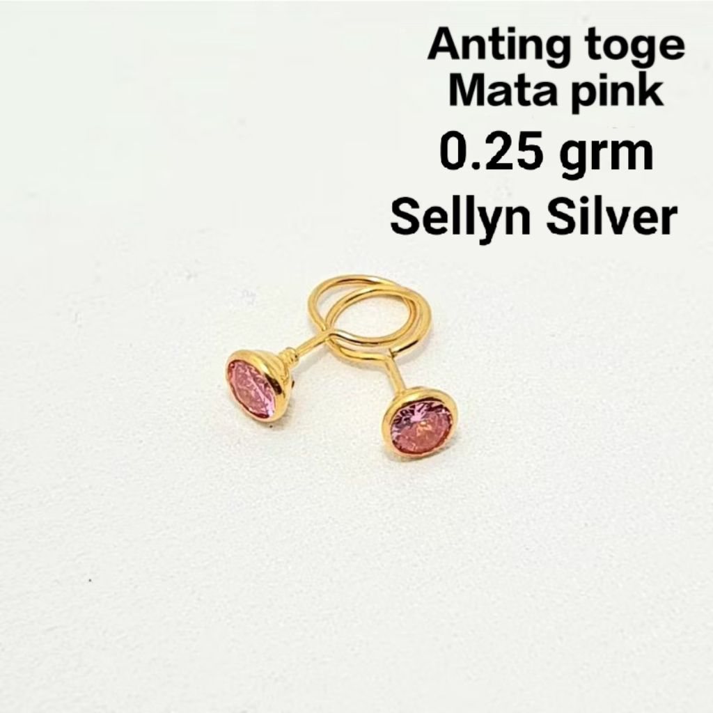 ANTING TOGE MATA PINK 0.25GRM PERAK 925 LAPIS MAS