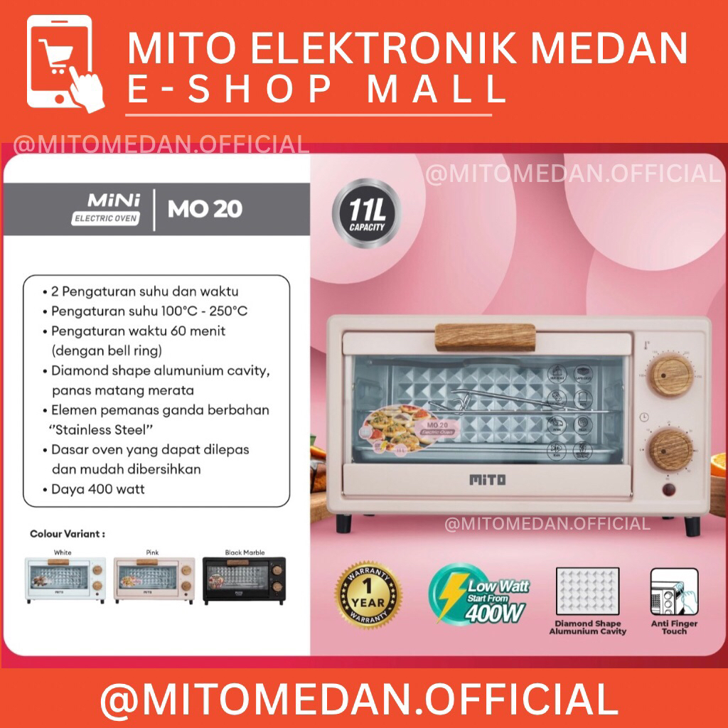 MITO MEDAN - MITO Oven Listrik Mini MO20 11L Pemanggang Kue -white