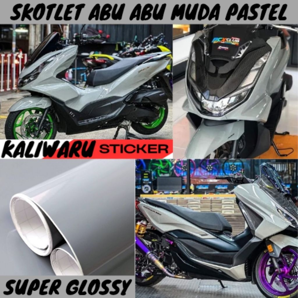 Skotlet abu abu muda pastel super glossy sticker body motor dan mobil kuwalitas premium